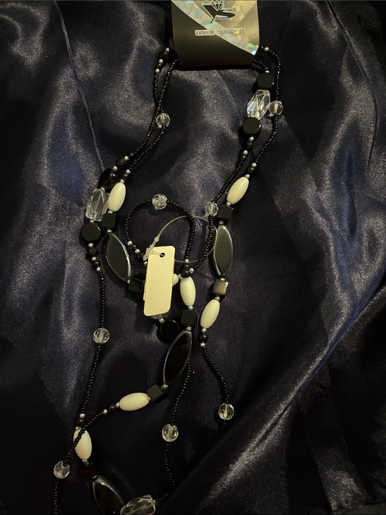 Jewelry - Multi-Strand Black and White Beaded Necklace by